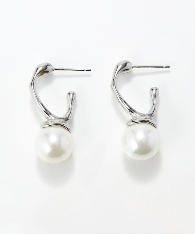 Phoebe 〈金属アレルギー対応〉リップルパールフープピアス　シルバー/ステンレス/大ぶり/存在感◎/主役級 シルバー