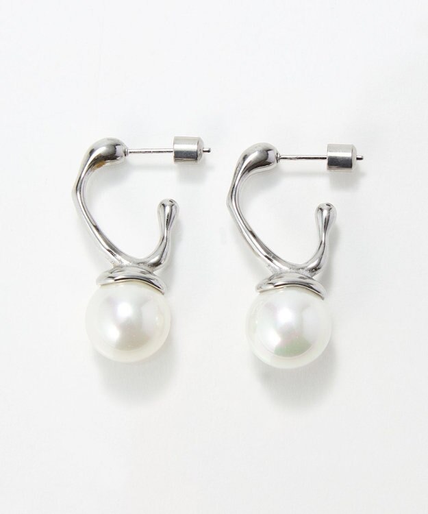 Phoebe 〈金属アレルギー対応〉リップルパールフープピアス　シルバー/ステンレス/大ぶり/存在感◎/主役級 シルバー