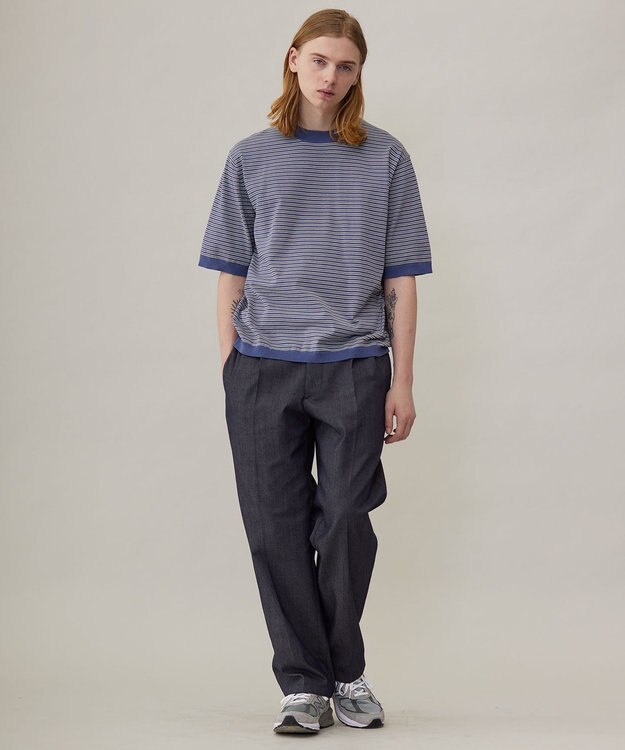 UNFILO MENS FINE MOVE クルーネック ニット [24年春夏商品] ブルーボーダー