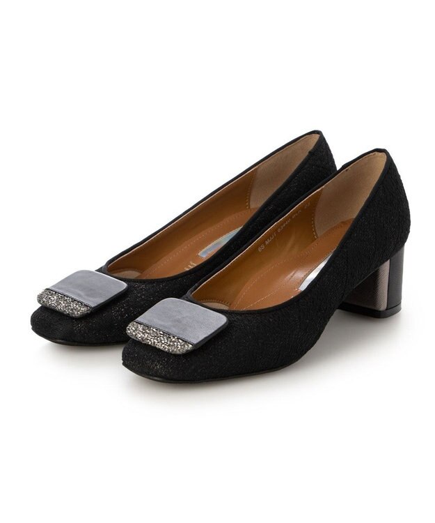 MODE ET JACOMO <MODE ET JACOMO>メタリックアクセント スクエアパンプス ブラックキジ