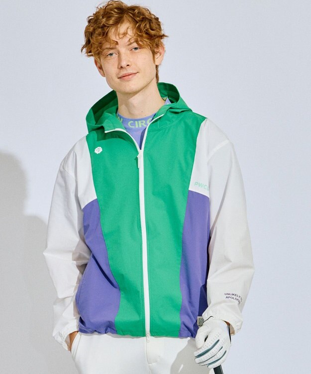 PW CIRCULUS 【撥水加工/ストレッチ】【MEN】カラーブロッキング ブルゾン  ゴルフ ピーコックグリーン系