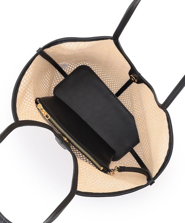23区 【先行予約】メッシュコンビ ポーチ付き トートバッグ ベージュ×ブラック