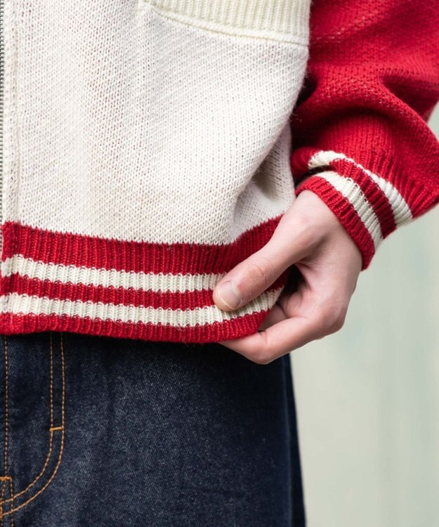 WEGO 【ユニセックス着用ITEM】グラフィックZIPニットブルゾン レッドその他