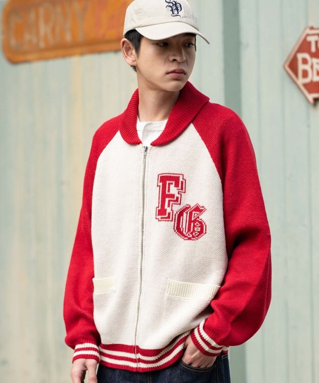 WEGO 【ユニセックス着用ITEM】グラフィックZIPニットブルゾン レッドその他