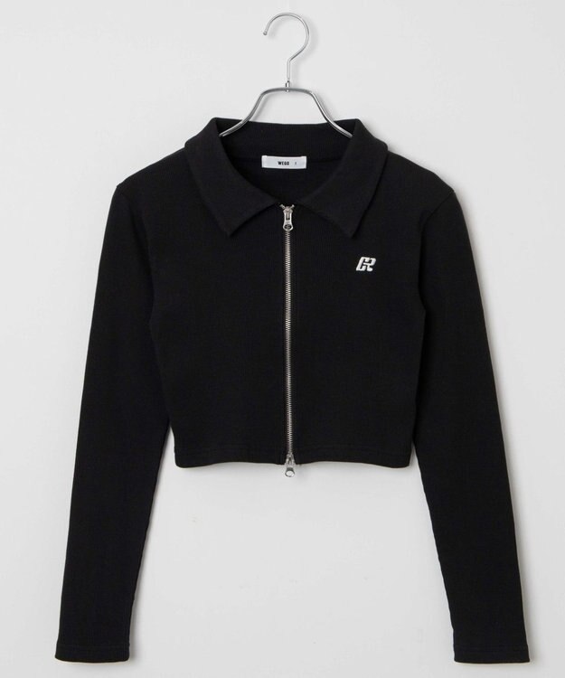 WEGO ワンポイント刺繍WZIP長袖トップス ブラック