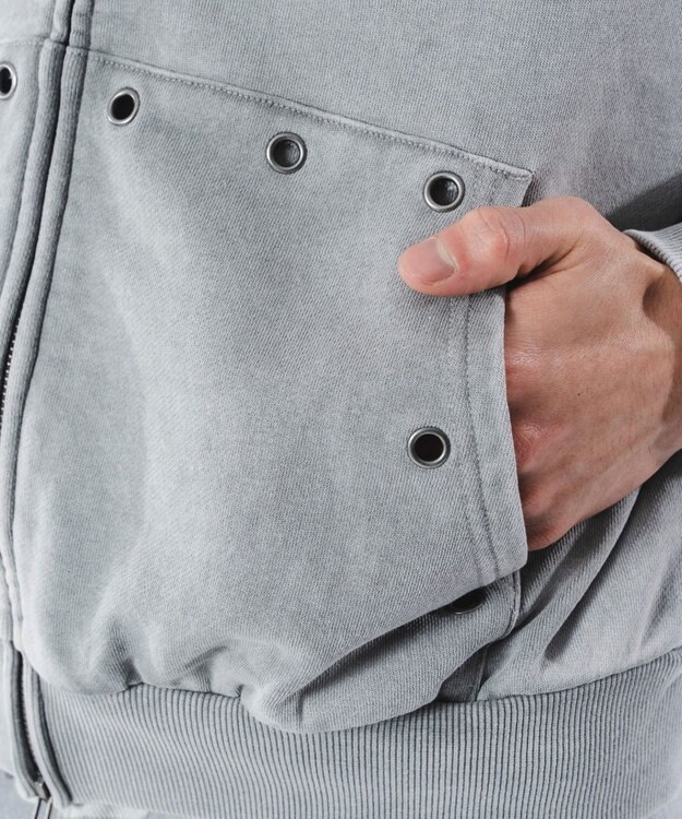 WEGO 【ユニセックス着用ITEM】ブリーチハトメZIPパーカー グレー