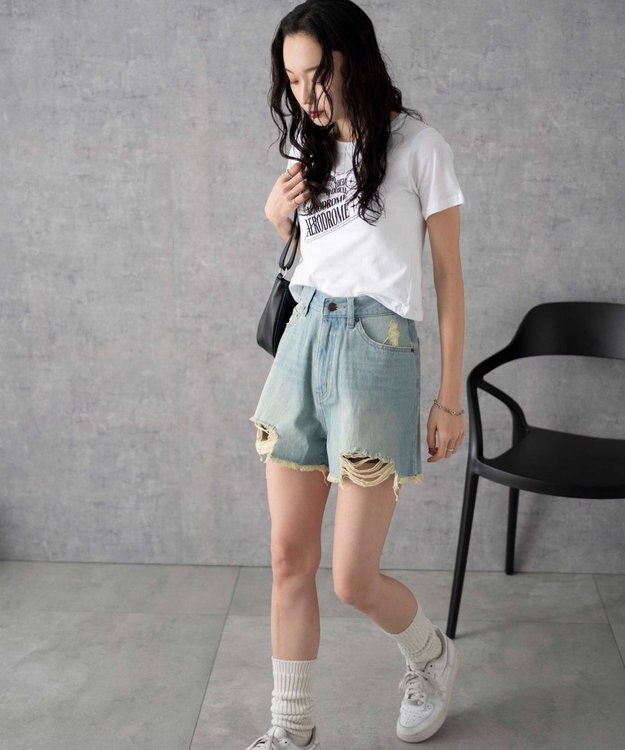 WEGO ダメージデニムショートパンツ デニム淡色