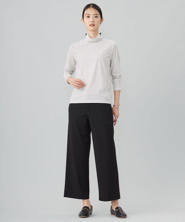 J.PRESS LADIES タートルジャージー ボーダー カットソー オフ×スレート系