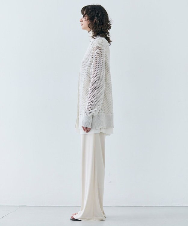BEIGE， 【洗える】ALOE / コットンメッシュVネックミドル丈カーディガン Ecru