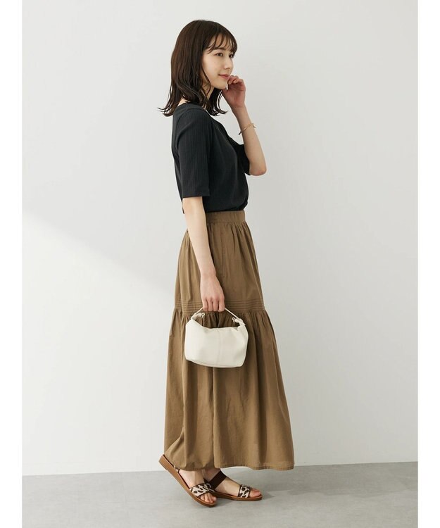 Green Parks 前後２ｗａｙリブ５分袖プルオーバー Black