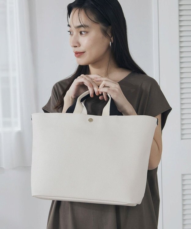 TOPKAPI 【Breath TOPKAPI】SCOTCH GRAIN スコッチグレイン プレーン 2トーンテープ ハンドル トートバッグ L クリーム