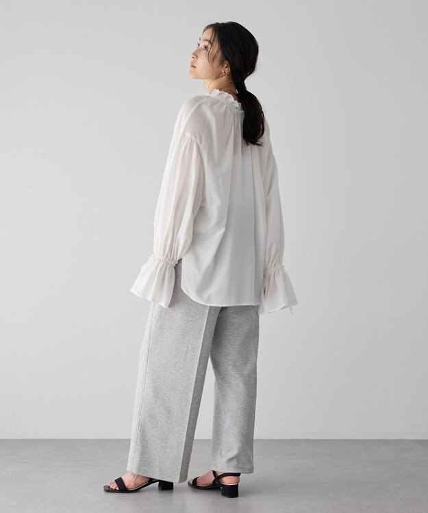 YECCA VECCA シャーリングギャザーリボンブラウス Off White