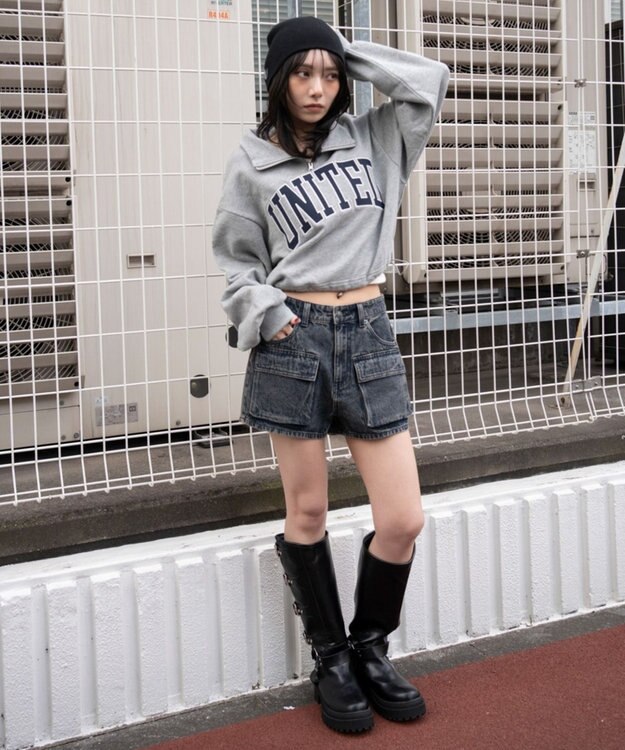 WEGO グラフィックハーフジップスウェット 杢グレー