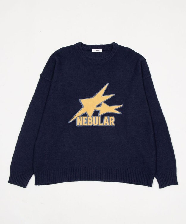 WEGO サテンワッペンニットプルオーバー ネイビー