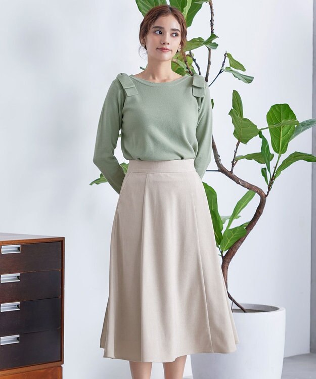 Tiaclasse L 【洗える】大人上品なコーデュロイフレアスカート グレージュ