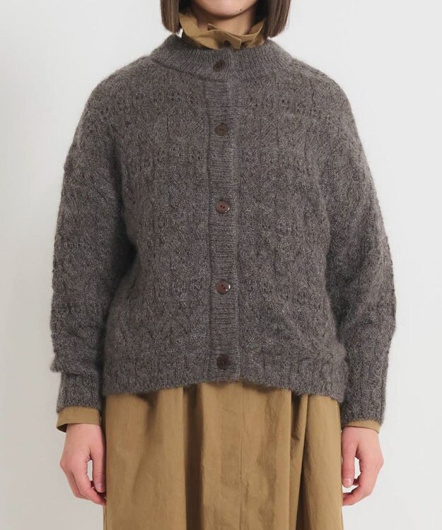 muuc アルパカモヘヤ模様編みカーディガン グレーブラウン