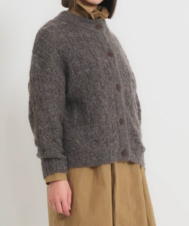 muuc アルパカモヘヤ模様編みカーディガン グレーブラウン