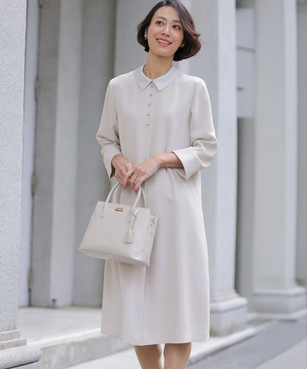 J.PRESS LADIES S 【2way】セラテリーダブルクロス 襟付き ワンピース グレージュ系