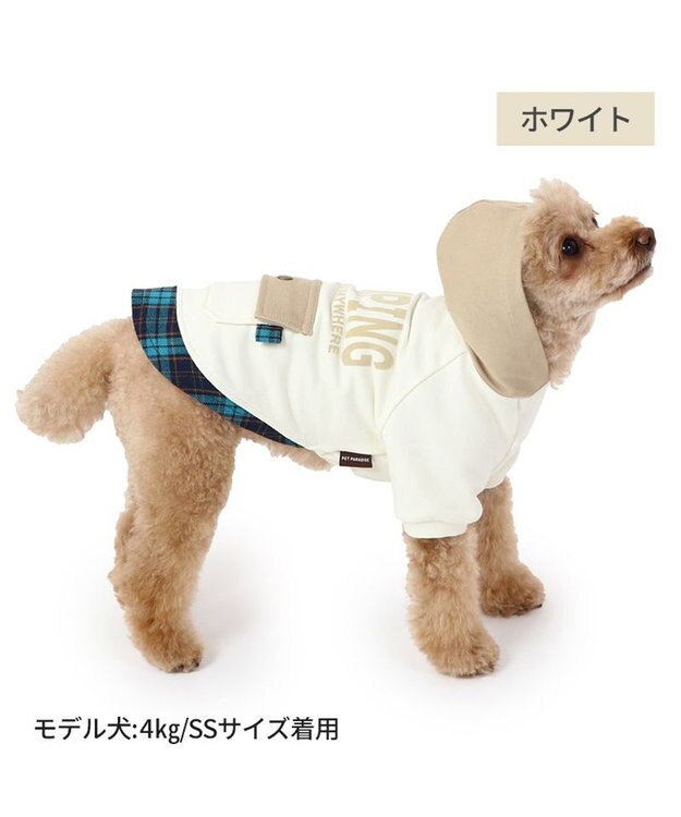 PET PARADISE ペットパラダイス パーカー ホワイト チェック フード ポケット付き 小型犬 ホワイト