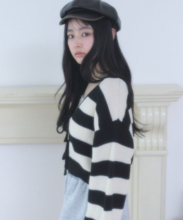 WEGO リボンカーディガン ブラックボーダー