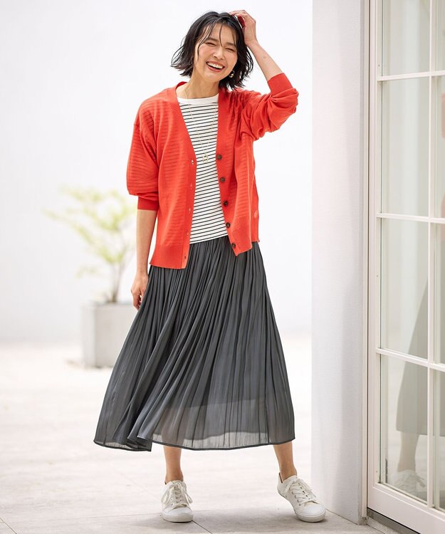 ANY L 【ウエストゴム】シャイニーギャザースカート チャコール