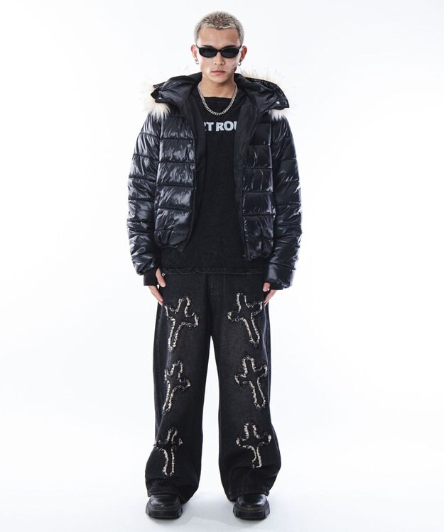 WEGO 【ユニセックス着用ITEM】2WAYシャイニーパファーフーディー ブラック