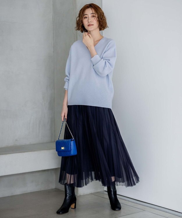 23区 S 【洗える】ウールカシミヤ Vネック ニット スカイブルー系