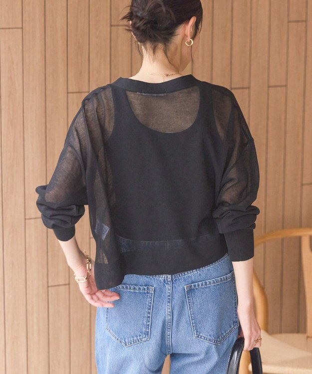 AMERICAN HOLIC ウォッシャブルショート丈シアーカーディガン Black