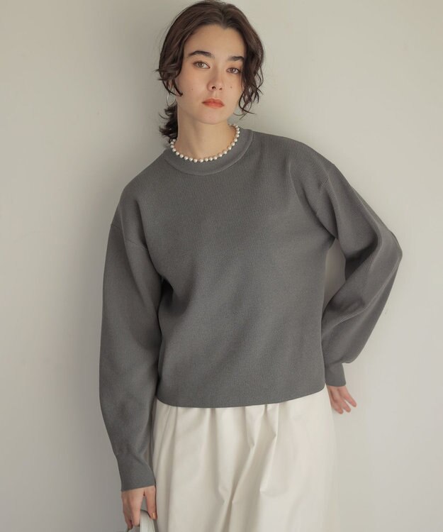 組曲 【WEB限定】パール釦畦ニット プルオーバー ライトグレー系