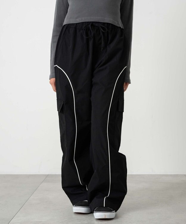 WEGO 【ユニセックス着用ITEM/ウエストゴム】イージーパイピングカーゴパンツ ブラック