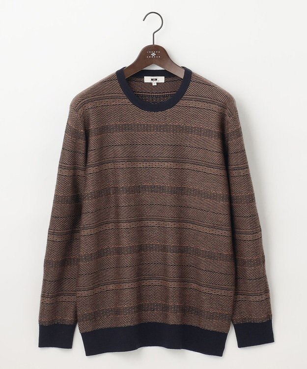 JOSEPH ABBOUD 【キングサイズ・ストレッチ/スウェードタッチ/JAPANファブリック】ジャガード柄 プルオーバー ニット ベージュ系3