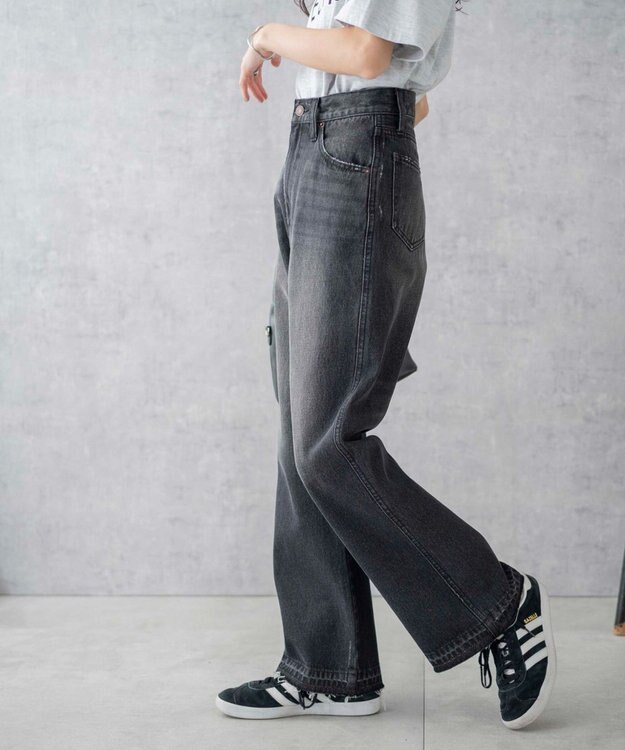 WEGO セミフレアデニムパンツ ブラック中濃色