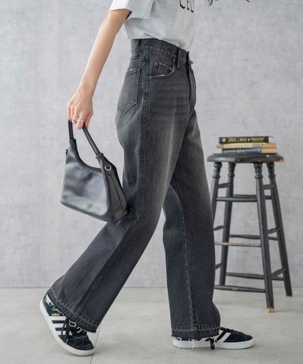 WEGO セミフレアデニムパンツ ブラック中濃色