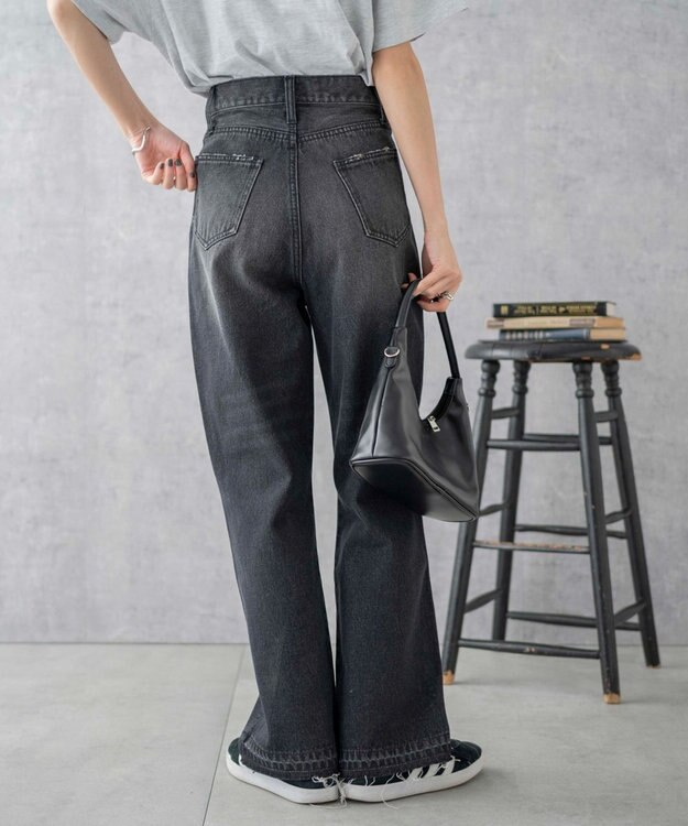 WEGO セミフレアデニムパンツ ブラック中濃色