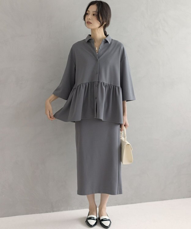 組曲 S ジョーゼットジャージーボウタイチュニック ブラウス グレー系
