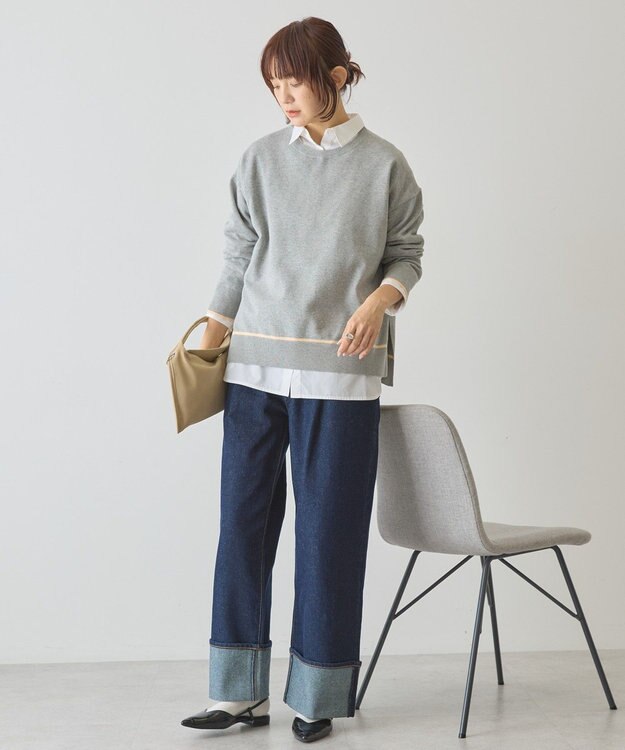 AMERICAN HOLIC バイカラークルーネックニットプルオーバー Light Gray Mixture