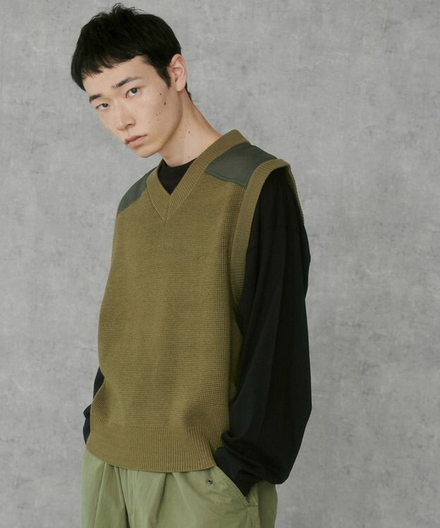 WEGO Vネックニットベスト カーキ