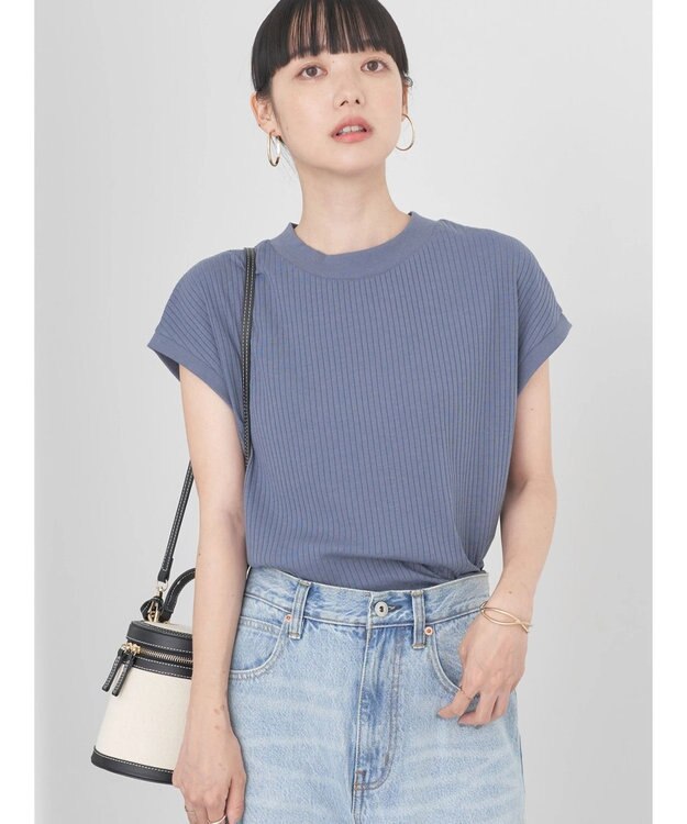 earth music&ecology フレンチスリーブリブプルオーバー Blue