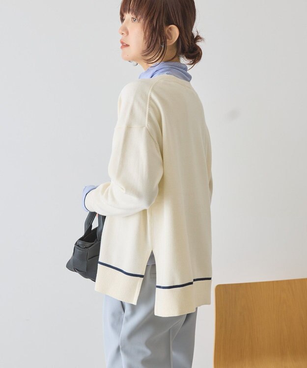 AMERICAN HOLIC バイカラークルーネックニットプルオーバー Ivory