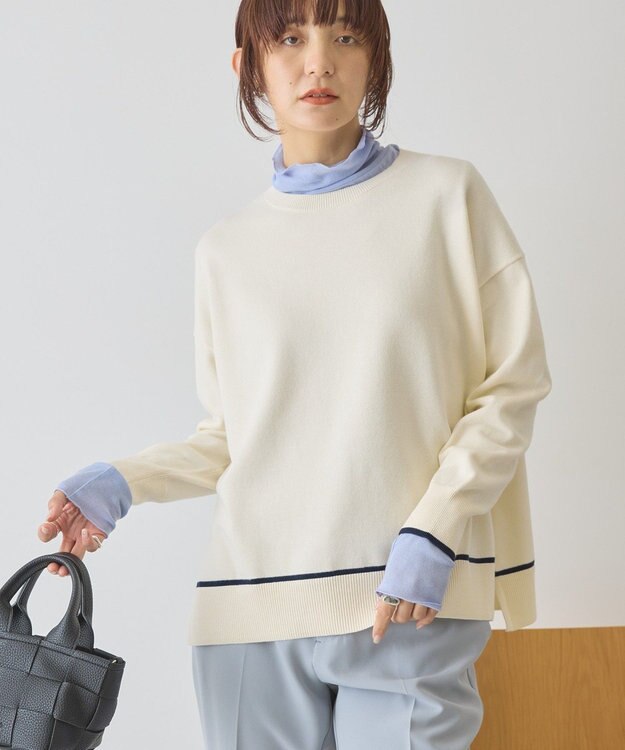AMERICAN HOLIC バイカラークルーネックニットプルオーバー Ivory
