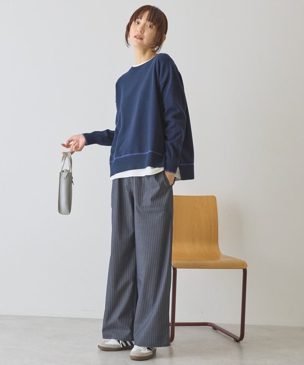 AMERICAN HOLIC バイカラークルーネックニットプルオーバー Navy