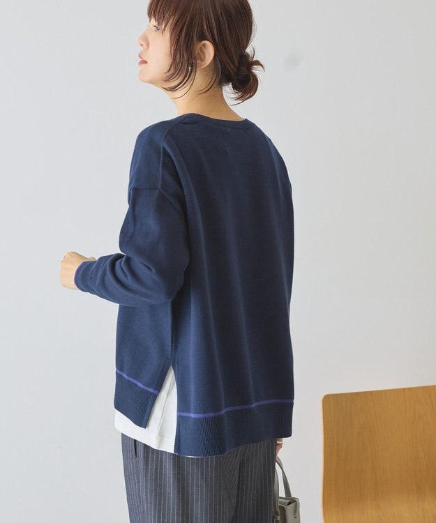 AMERICAN HOLIC バイカラークルーネックニットプルオーバー Navy