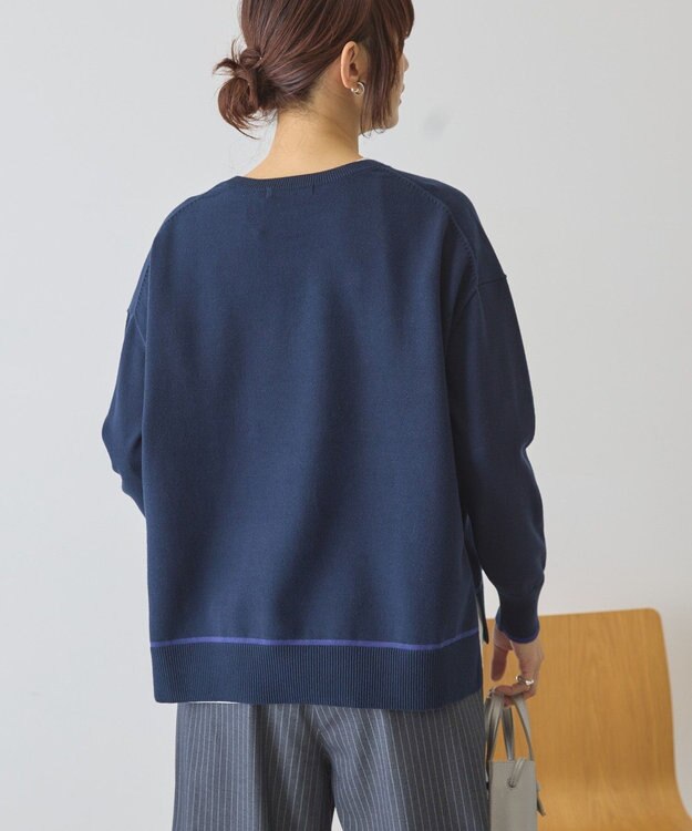 AMERICAN HOLIC バイカラークルーネックニットプルオーバー Navy
