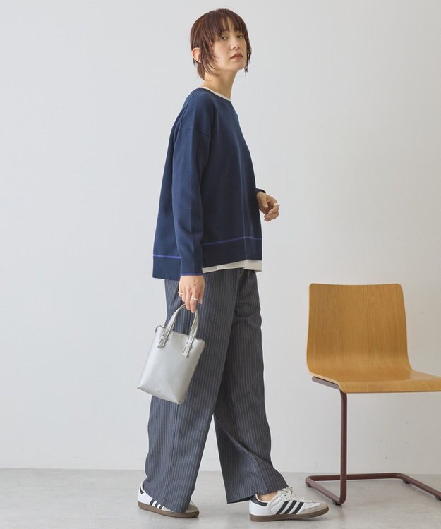 AMERICAN HOLIC バイカラークルーネックニットプルオーバー Navy