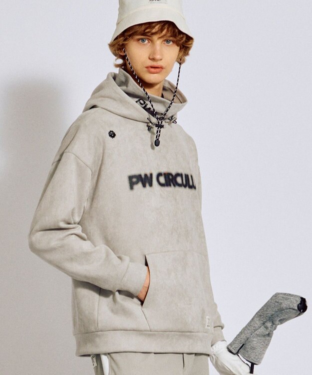 PW CIRCULUS 2025 NEW！【手洗い洗濯可】【MEN】キャットグラフィック スエードライク デタッチャブルフーディ ゴルフ グレー系