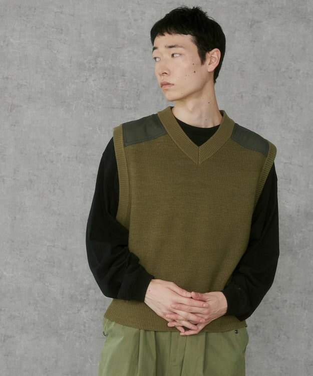 WEGO Vネックニットベスト カーキ