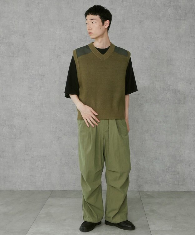 WEGO Vネックニットベスト カーキ