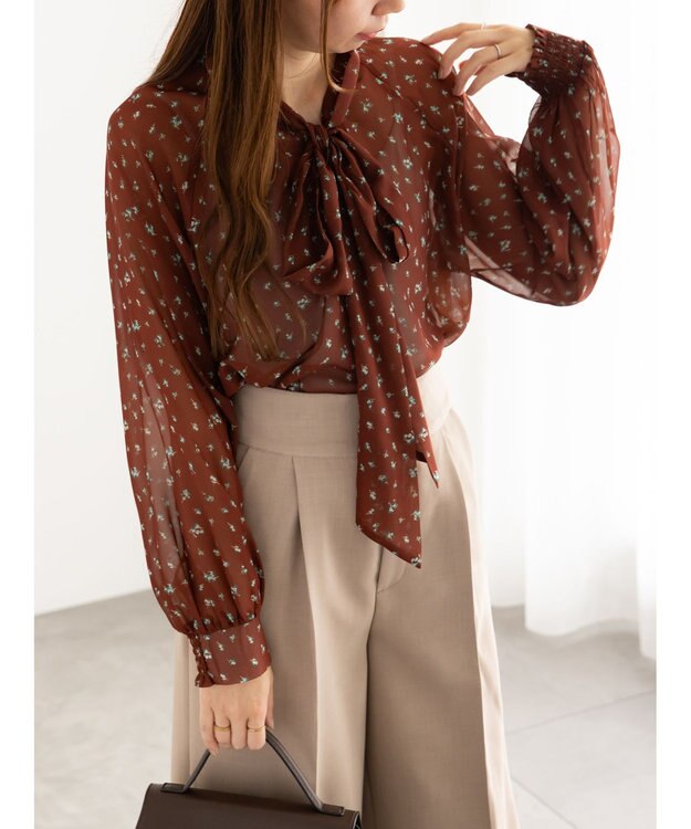 Te chichi パターンアソートシフォンボウタイブラウス《2025Autumn catalog vol.2 item》 ボルドー