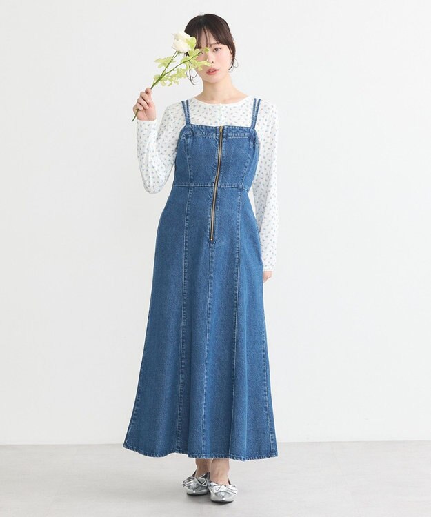 earth music&ecology バックレースアップデニムキャミワンピース Medium Indigo