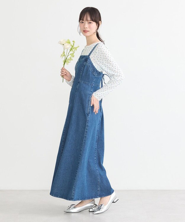 earth music&ecology バックレースアップデニムキャミワンピース Medium Indigo
